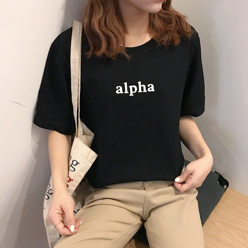 Letter Printed Cotton Half Sleeve Bottoming T-shirt
