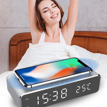 LED Electric Alarm Clock With Wireless Charger Thermometer