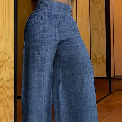 Solid Pants Casual Wide Leg Elastic Waist Pants