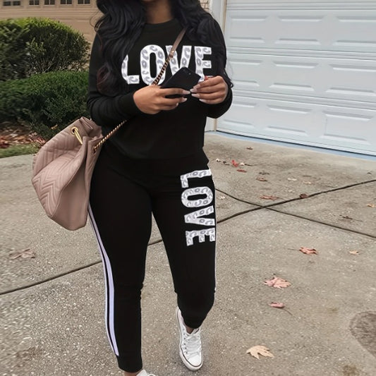 Chic Love Letter Printed Womens Two-piece Set