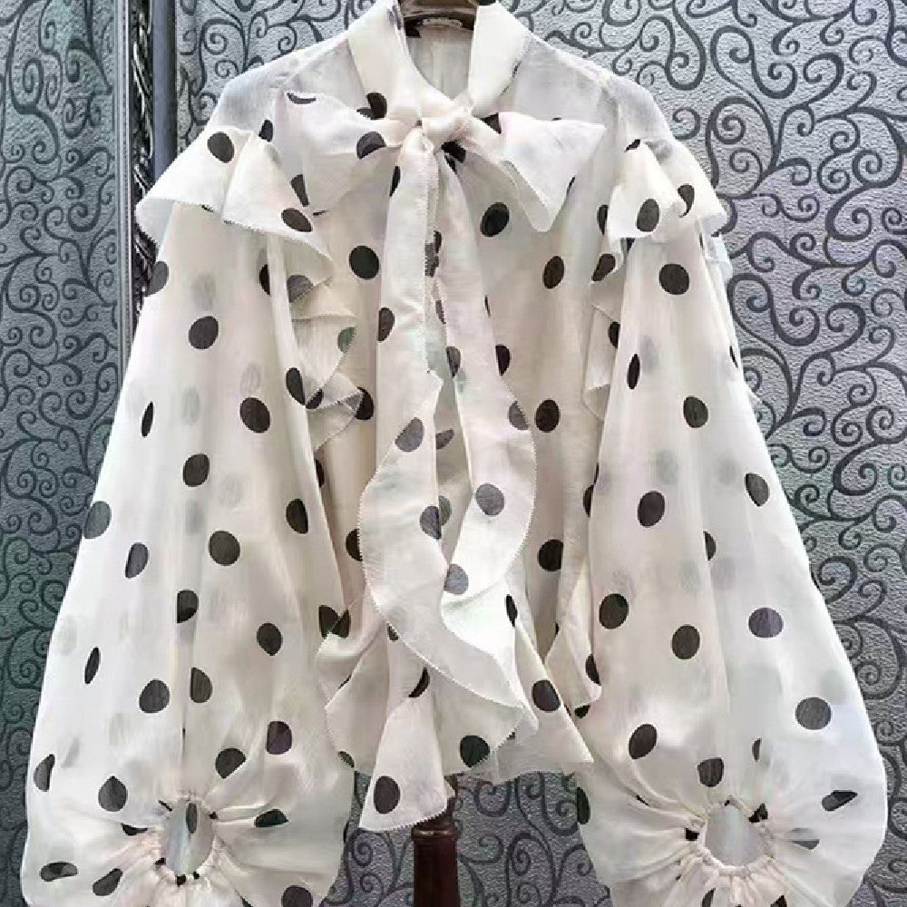 Ruffled Polka Dot Shirt Women