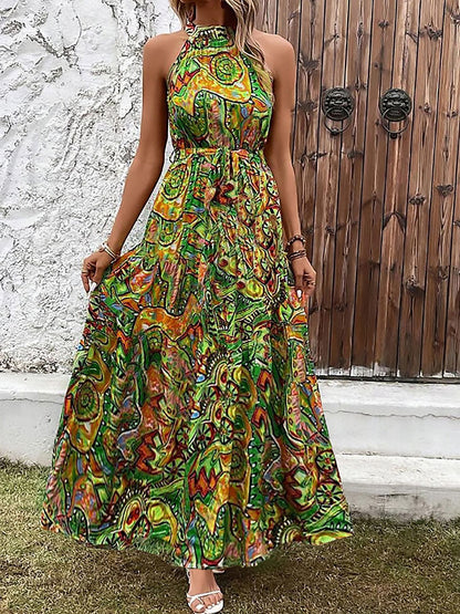 Bohemian Retro Halter Dress Women