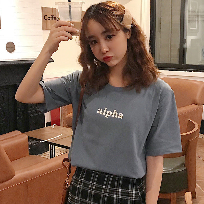 Letter Printed Cotton Half Sleeve Bottoming T-shirt