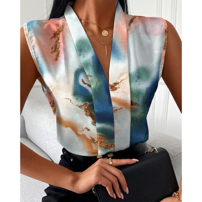 Printed Sleeveless Shirt Top For Women