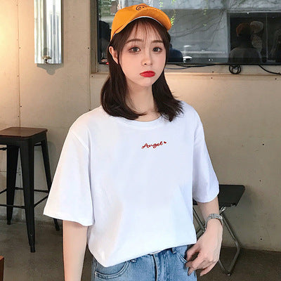 Letter Printed Cotton Half Sleeve Bottoming T-shirt