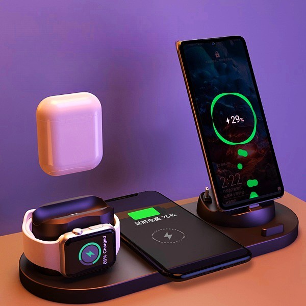 Wireless Charger Fast Charging Pad For Phone Watch 6 In 1 Charging Dock Station